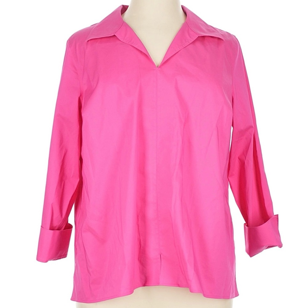 Women's Foxcroft Bright Pink Collared Blouse, Wrinkle Free, Shaped Fit